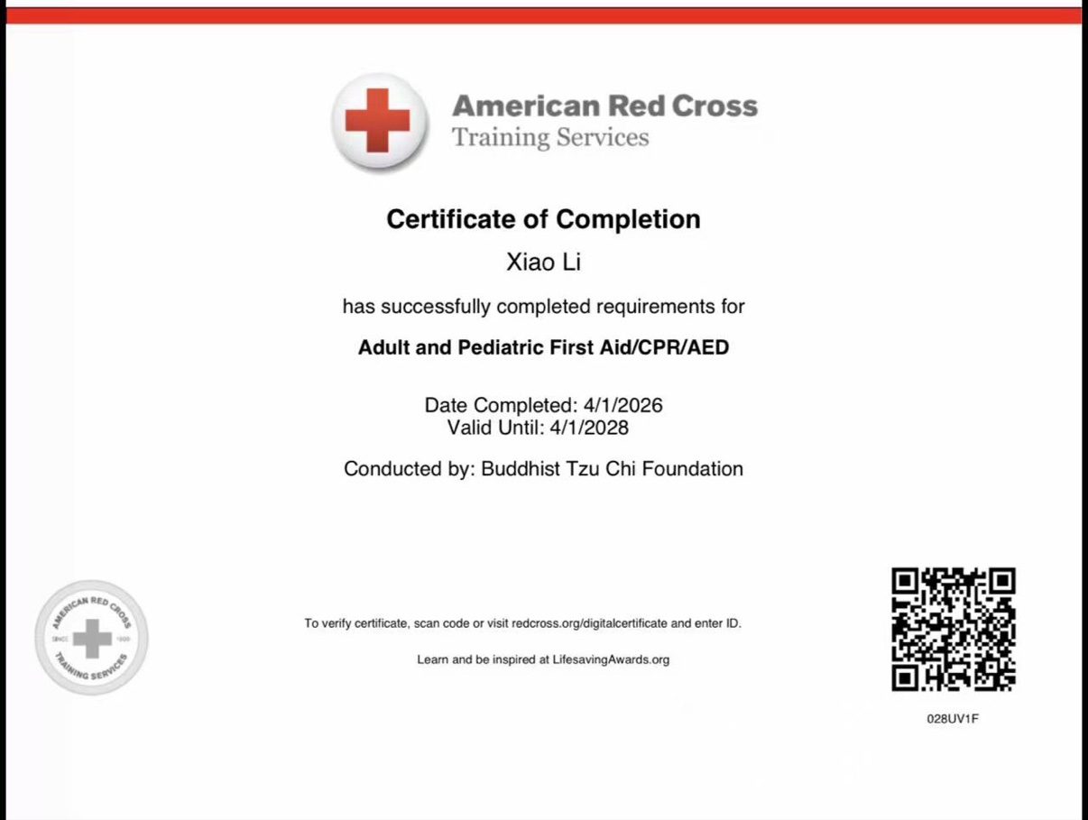 American Red Cross Adult and Pediatric First Aid / CPR / AED certificate