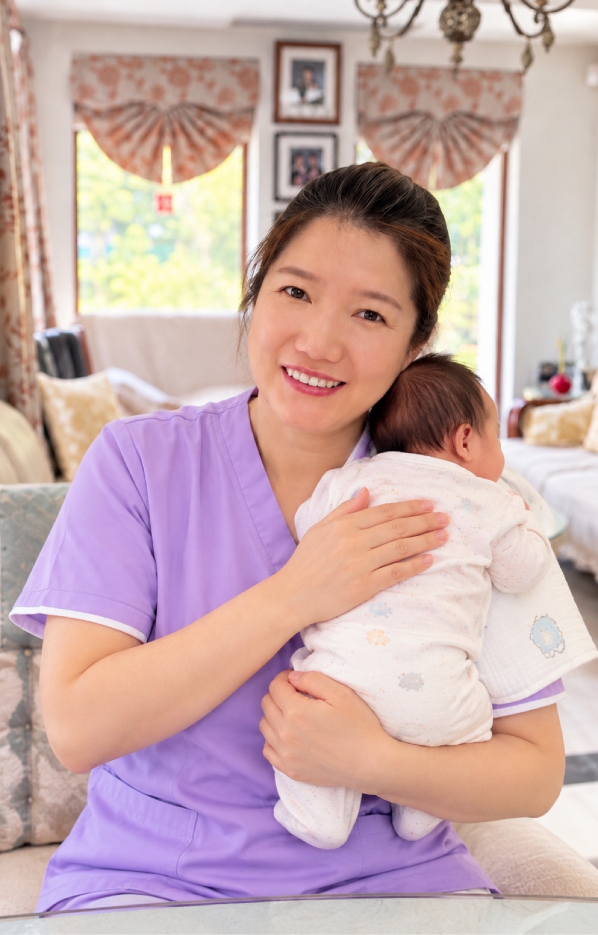 Xiao Li holding a newborn
